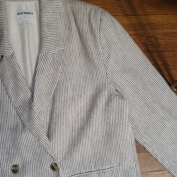 OLD NAVY striped double breasted linen blend blazer in charcoal stripe (L) - Picture 7 of 16